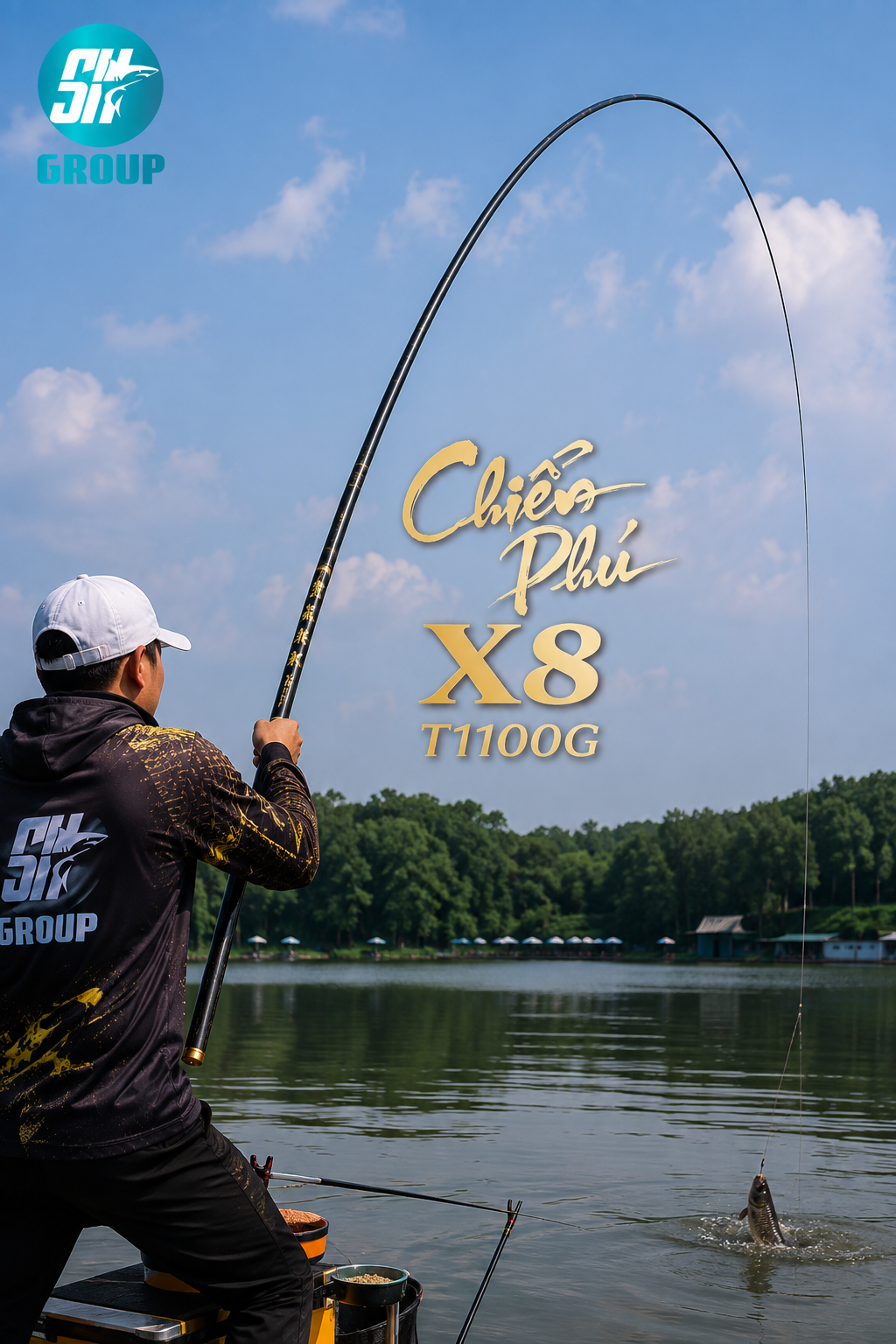 Thực tế uốn cong cần đài Chiến Phủ X8 T1100G cần đài săn hàng chiến phủ x8 t1100g test tải tĩnh dập cá