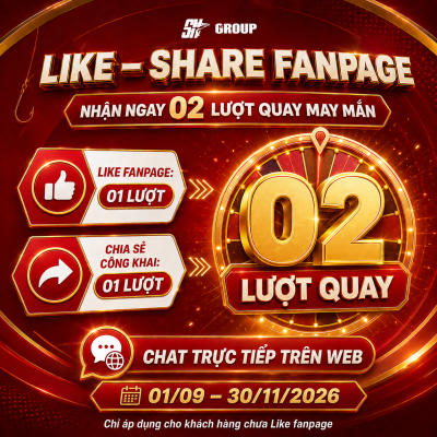 vòng quay may mắn shfishing like share fanpage nhận 2 lượt quay