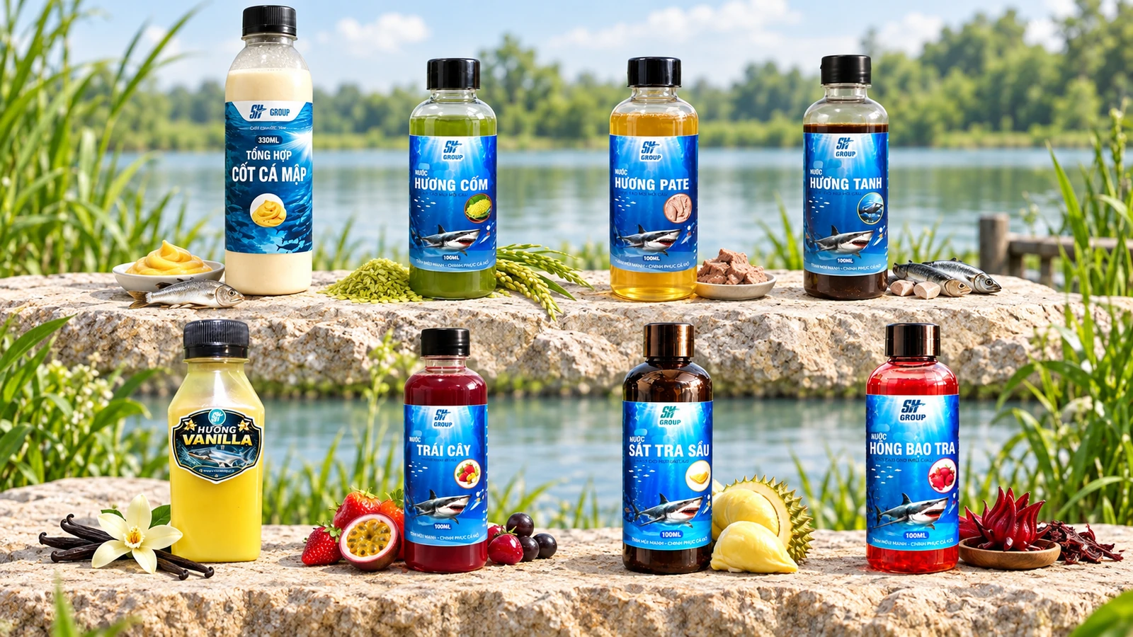 Bộ sản phẩm tinh mùi câu cá và cốt mồi chất lượng cao SH Group tại shfishing.vn