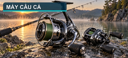 Máy câu cá gồm máy câu đứng spinning và máy câu ngang baitcasting cho nhiều phong cách câu hồ và câu tự nhiên.