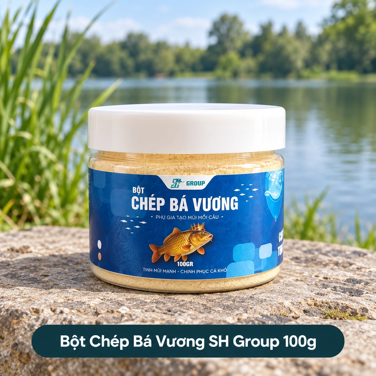 Bột Chép Bá Vương SH Group 100g Bột Chép Bá Vương SH Group 100g một hũ chính diện có nhãn sản phẩm đầy đủ