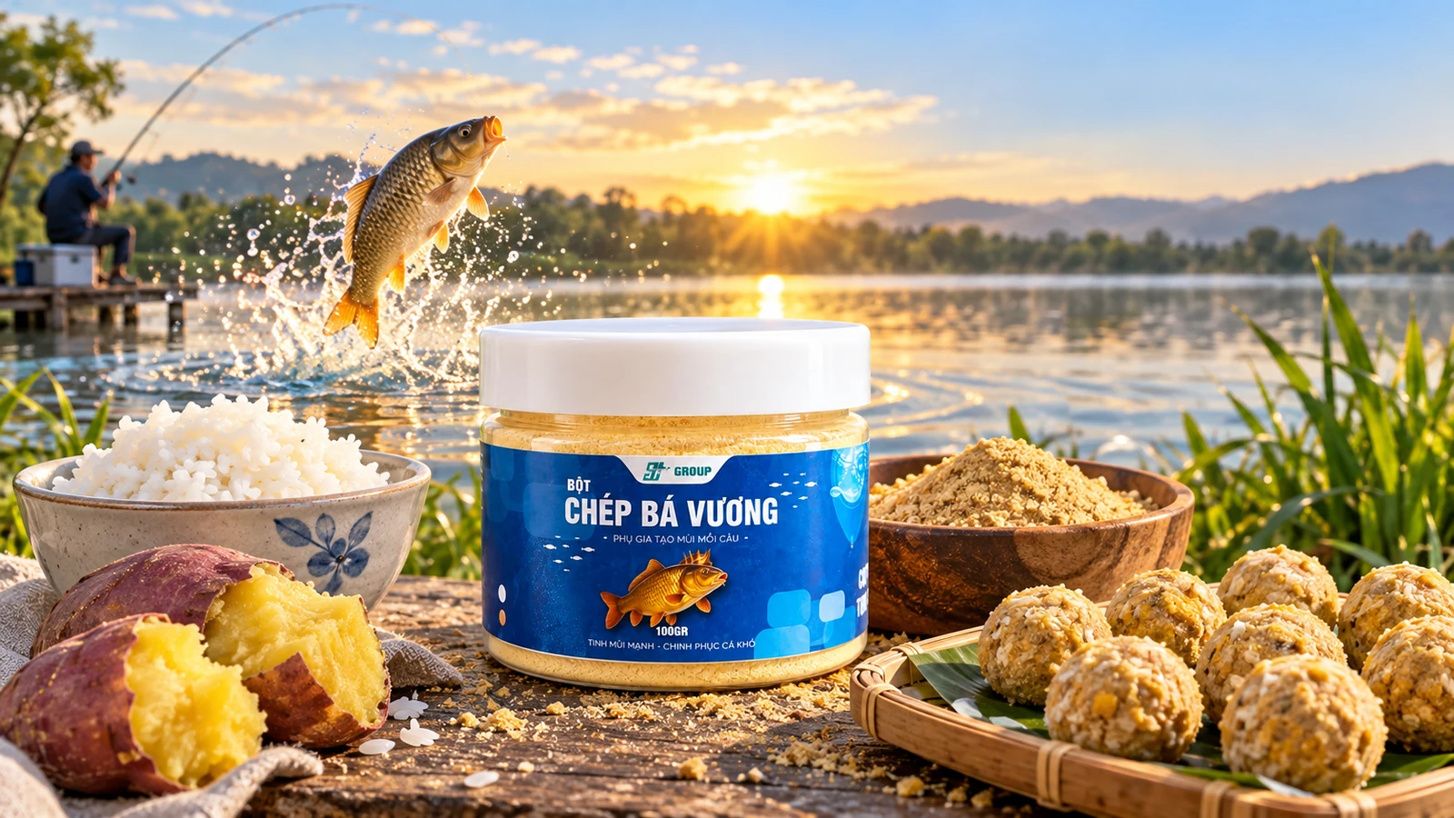 Cách làm mồi câu cá chép bằng cơm nguội với Bột Chép Bá Vương SH Group Cách làm mồi câu cá chép bằng cơm nguội