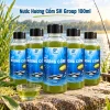 Năm chai Nước Hương Cốm SH Group 100ml trưng bày bên hồ nước ngọt, phía trước có cốc dung dịch cùng màu.