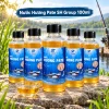 Năm chai Nước Hương Pate SH Group 100ml trưng bày bên hồ nước ngọt, phía trước có cốc dung dịch cùng màu.