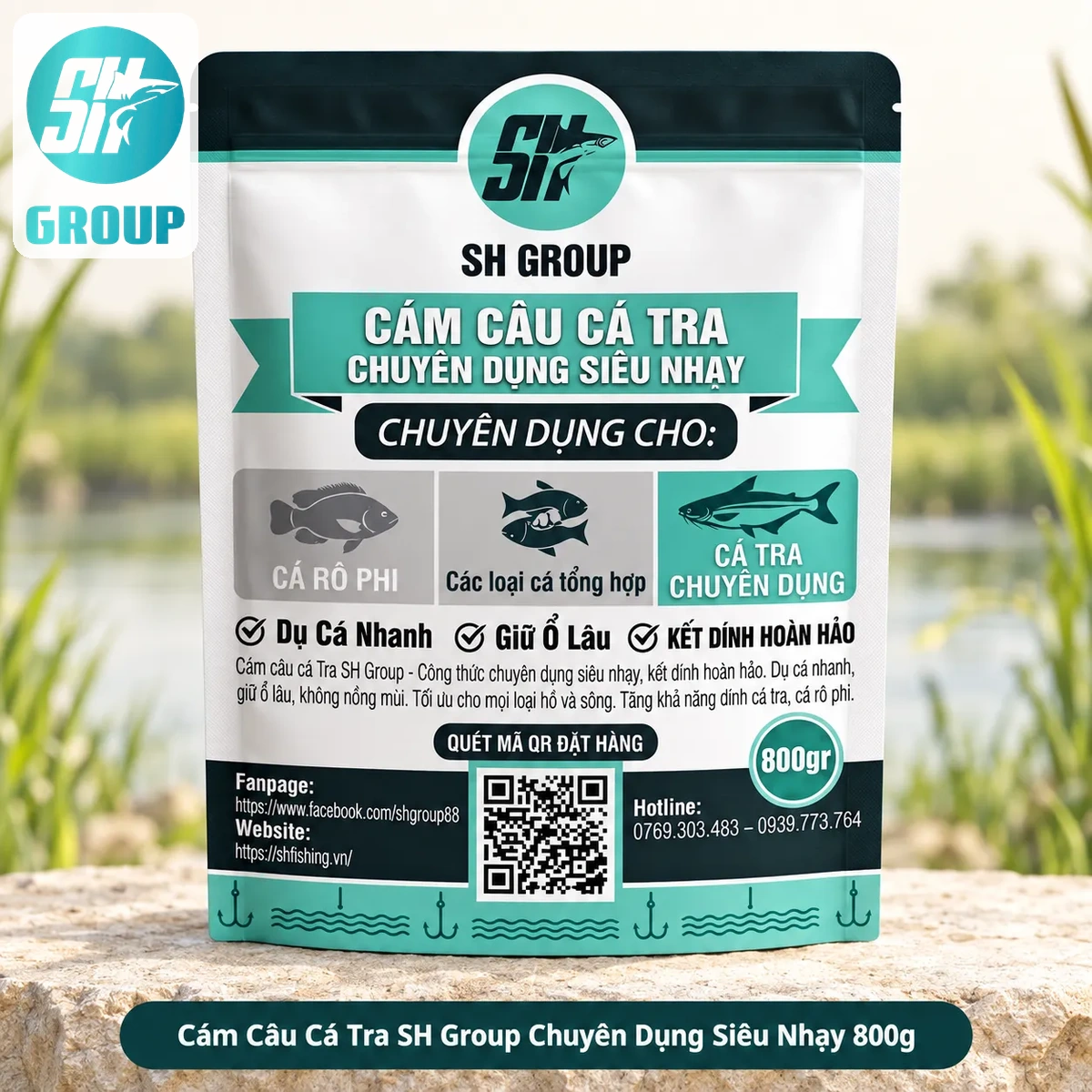 Cám Câu Cá Tra SH Group 800g dùng làm mồi câu cá tra sông