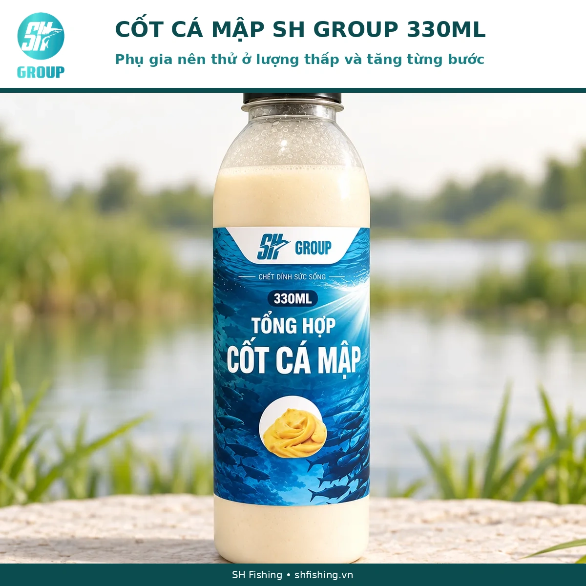 Cốt Cá Mập SH Group 330ml Cốt Cá Mập SH Group 330ml dùng phối cám hoặc cháo câu cá tra